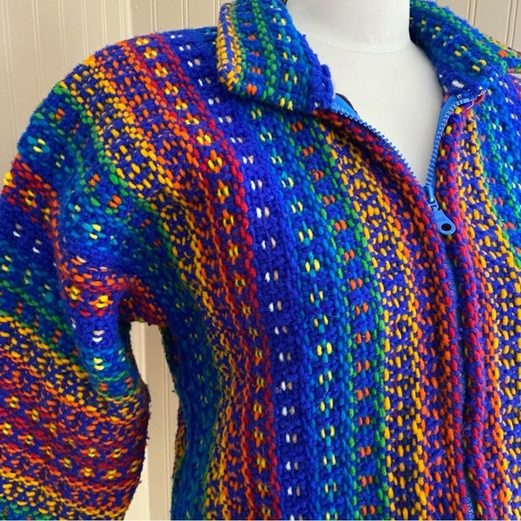 Unknown Brand Rainbow Knit Zipper Hippie Sweater Jacket Women’s Small - Picture 2 of 7